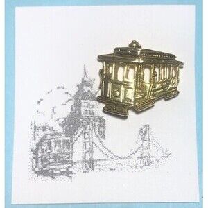 San Francisco CABLE CAR ,Gold-tone Souvenir Pin w/ Card